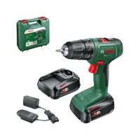 Bosch Akkuschrauber EasyDrill 18V-40 mit zwei Akkus und Ladegerät für Schraubdrehung und Bohrung in Holz, Metall und Kunststoff.