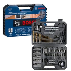 Bosch Bohrer und Bit Set, umfangreiches Werkzeugset für Heimwerker und Profis, 103 Teile, Titan, Holz, Stein, Metall, Zubehör, Bohr- und Schraubwerkzeuge
