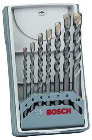 Professionelles Werkzeug für das Bearbeiten von Beton, Mauerwerk und Kalksandstein - 7-teiliges Set mit Bohrern Ø 4/5/6/7/8/10 mm und Zubehör für Schlagbohrmaschine