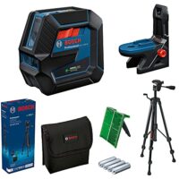 Bosch Professional Kreuzlinienlaser GCL 2-50 G, grüner Laser, Innenbereich, Halterung RM 10, Stativ BT 150, sichtbarer Arbeitsbereich bis 15 m, 4x AA-Batterie, in Kartonschachtel
