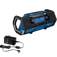 Bosch Professional 18V System Akku Baustellenradio mit DAB+, Bluetooth, FM und AUX Empfang, Netzteil, AUX-Kabel und Batterie