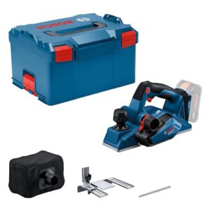 Bosch Professional 18V System Akku Hobel GHO 18V-26 mit bürstenlosem Motor, Staubbeutel, Parallelanschlag und Wood Razor Wendemesser