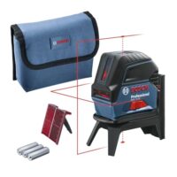 Professioneller Kreuzlinienlaser für Nivellierarbeiten, Bosch Professional GCL 2-15 mit Halterung und Batterie, Zieltafel und Schutztasche.