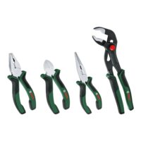 Bosch Zangen-Set, 4-teilig: 160mm Seitenschneider, 180mm Kombinationszange, 180mm Spitzzange und 250mm Wasserpumpenzange für anspruchsvolle Aufgaben; ergonomischer Softgrip