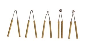 Brandmalspitzen-Set mit 5 Brennstempeln und 5 Brennschleifen für die Brandmalstation BS 750 von WELDINGER, ideal zum Verzieren und Beschreiben von Holz oder Leder.