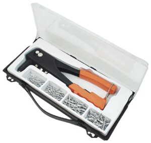 Hochwertiger Nietkoffer von Brüder Mannesmann mit 100 Aluminiumnieten in verschiedenen Grössen und Blindnietzange für Nieten von 2,4 - 3,2, 4,0 und 4,8 mm Durchmesser