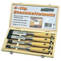 Brüder Mannesmann Stechbeitelset, 4-teilig, in Holzkassette, für Heimwerker und Hobbyschreiner