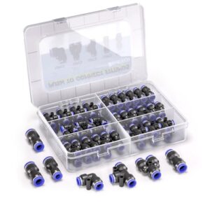 46-teiliges 6-mm-pneumatisches Quick-Push-In-Verbindungs-Kit für Luftschläuche (gerade/Winkel/T-Splitter-Anschluss und Reduzieranschluss)