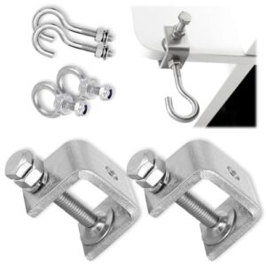 C Klemme 6 Stück Set, Edelstahl Schraubklemme, Klemmhaken C Clamp mit Edelstahl Haken Ringschrauben, Klemmen Metall für Holzarbeiten, Schweißen und Tischlerei, Einstellbarer Klemmbereich ist 0-25mm