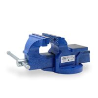 Feststehender Schraubstock mit Gusseisenkonstruktion, 100/125/150 mm Spannweite, ideal für Werkbank und professionelles Arbeiten.