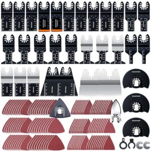 Unverpacktes Multitool-Sägeblatt-Set mit verschiedenen Sägeblättern und Schleifpads für oszillierende Werkzeuge