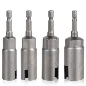DBREAKS Stecknuss Set, 4 Stück 1/4 Zoll Sechskant Steckschlüssel Werkzeuge, 11mm&13mm&15mm&17mm Flügelmutter Schraubendreher Set, Adapter Bitsatz Steckschlüsselsatz, Anschrauben Schraubenschlüssel