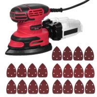 Ergonomische Schleifmaschine mit Staubsammler und 20 verschiedenen Schleifpapieren für verschiedene Anwendungen wie Holz, Eisen, Kunststoff und ähnliche Materialien.