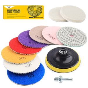 Professionelles Polierset mit 11 Diamant-Schleifpads und 2 Woll-Pads für Granit, Stein, Beton und Marmor