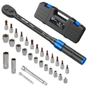 Drehmomentschlüsselset mit 3/8 Drehmoment-Schlüssel 5-60 Nm 72 Zähne, ±3% Fehlergenauigkeit, Verlängerungen, Stecknusse und Adapter für Heimwerken und Fahrradwartung