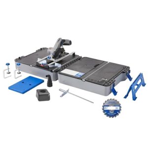 Dremel Blueprint Bürstenlose 12V Akku-Mobile Sägestation mit Kompakt-säge, Sägetischkoffer, 2.0 Akku und Ladegerät für diverse Schnittarten