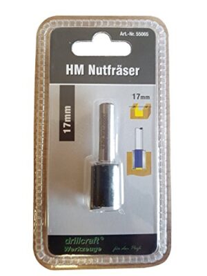 Drillcraft Karbid Holzfräser, HM Nutfräser Ø17mm x 20mm, D=8mm Schaft, C Profil, Unbehandelt, Flachkopf