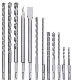 Einhell 12-teiliges SDS-plus Bohrer-Meißel-Set mit Spitzmeißel, Flachmeißel und 10x Steinbohrern für kraftvolle Arbeiten mit Bohrhämmern und Abbruchhämmern
