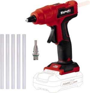 Einhell Akku-Heißklebepistole TE-CG 18 Li - Solo Power X-Change, Lithium-Ionen, in 120 Sekunden einsatzbereit, inkl. 5 Klebestifte + Flachklebedüse, ohne Akku und Ladegerät