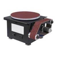 Stand Band und Tellerschleifer 100W Elektrischer Bandschleifer, Schneidkantenschärfer mit 10 Blatt Schleifpapier und 10 Schleifbändern für Metall, Holz und mehr