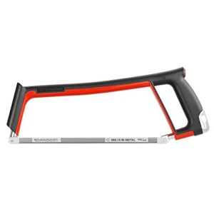 Ergonomischer Bügelsägenrahmen mit robuster Metall-Harz-Struktur und ergonomischem Griff für intensive Anwendungen in industriellen Umgebungen.
