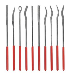 Professionelles Mini Diamond Files Set mit 10 Stücken für die Bearbeitung von harten Materialien wie Holz, Keramik und Terrakotta. Ideal für den Formenbau, das Entgraten, Fasenschneiden und Uhren- oder Schmuck-Polieren.