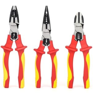 FOURROBBER 3-teiliges VDE-geprüftes Zangen Set, Universal-Kombizange, Spitzzange und Seitenschneider mit isolierten Griffen für Sicherheit und Langlebigkeit
