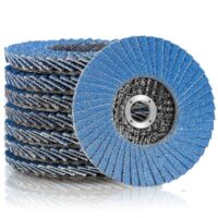 Hochwertige Fächerscheiben-Lamellenscheibenschleifscheibe-Schleifmop-Set mit 8 Stücken ø 76 mm x 10 mm und Korngrößen 40/60/80/120 für professionellen Einsatz in Metallbearbeitung, PVC-Bereich und Holzbearbeitung.