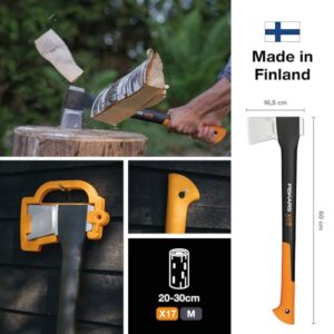 Fiskars Spaltaxt, Inklusive Klingen-/Transportschutz, Länge: 60 cm, Antihaftbeschichtet, Hochwertige Stahl-Klinge/Glasfaserverstärkter Kunststoff-Stiel, Schwarz/Orange, X17–M, 1,53 kg