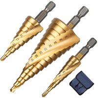 Flintronic HSS Stufenbohrer Set mit 3 Bohrern, Titanbeschichtung, geeignet für Metall, Holz und Kunststoff