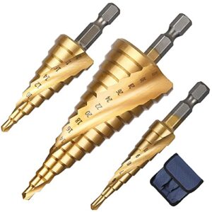 Flintronic HSS Stufenbohrer Set mit 3 Bohrern, Titanbeschichtung, geeignet für Metall, Holz und Kunststoff