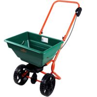 Der GARDEBRUK Streuwagen für Rasen und Gärten, 25 Liter Fassungsvermögen, große Räder, einstellbarer Salzstreuer für effiziente Arbeit.