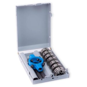 HSS-G Gewindeschneider für Außengewinde, Schneideisen-Set mit Halter in Metallkassette, für Stahl, Metall, Handwerk und Industrie