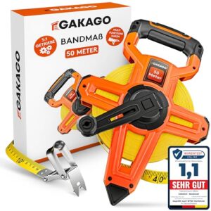Ergonomisches und rutschfestes Rollmaßband mit klappbarem Hebel, 50 Meter lang, Messpunkt-Markierspitze und flexible Messhaken