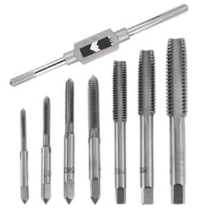 Gewindeschneidsatz mit 8 Stücken, Lager Stahl Gewindenschneider, Metrisches Gewindemaßsystem, M3 - M12, Werkzeug für Gewindebohren und Reparatur von Metall, Holz, Aluminium oder Kunststoff