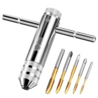 Gewindeschneider-Set aus Titan für verschiedene Gewindebohrer und Ratschenschlüssel mit T-Griff, geeignet für mechanische Verarbeitung, elektronische Montage und Holzverarbeitung.