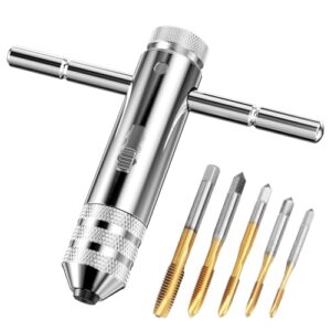 Gewindeschneider-Set aus Titan für verschiedene Gewindebohrer und Ratschenschlüssel mit T-Griff, geeignet für mechanische Verarbeitung, elektronische Montage und Holzverarbeitung.