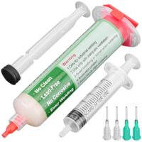 Bild eines Lötpasten-Spritzens mit Bleifreier Flüssigkeit für elektronische Komponenten, wie BGA, LED und PCB, ideal für professionelles Löten.