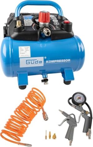 Güde Kompressor Airpower 190/08/6, ölfrei, max. Druck 8 bar, Kessel 6 l, 1100 W, effektive Liefermenge 145 l/min, Druckminderer/Manometer/Kondensatablasschraube, inklusive 6-teiligen Zubehör