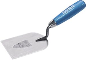 HAROMAC Stukkateur-Spachtel, 100 mm lang, aus gehärtetem und geschliffenem Edelstahl, rostfrei, mit einem blauen Holzgriff. Ideal für die Verarbeitung von Gips oder anderen pastösen Beschichtungen.