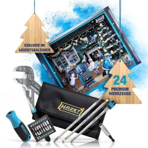 HAZET Adventskalender 2024 - Ein umfangreicher Werkzeug-Satz mit Zangenschlüssel, praktischer Gürteltasche und Bit-Halter für jeden Schrauber.