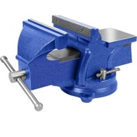 HRB Schwerer Schraubstock 160 mm Spannweite, Tischschraubstock drehbar 360°, Hochwertige feste gehärtete Stahlbacken, massive Schraubzwinge mit Hammerschlaglackierung Blau