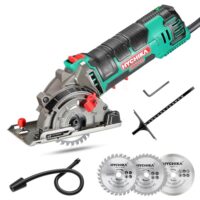 Mini Kreissäge mit 3 Sägeblättern, Skalenlineal und 500W Motor aus reinem Kupfer für Holz-, Weichmetall-, Fliesen- und Kunststoffschnitte