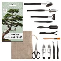 Happy Seed 13-teiliges Bonsai Werkzeugset mit praktischem Aufbewahrungsbeutel für Zimmerpflanzen und Bonsais - professionelles Gartenwerkzeug
