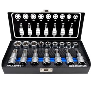 Haskyy Professional 16tlg. Schrauber Bit Set Torx I Nusssatz Bit Stecknüsse I T30-T70 55mm lang I E10-E24 39mm lang