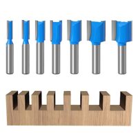Set aus 7 Holz-Nutfräsern mit unterschiedlichen Größen und Futterformen für Oberfräse, geeignet für die Bearbeitung von Holz, MDF, Spanplatten und Sperrholz.