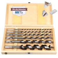 Hochwertiges Holzbohrer Set mit 6 Lochbohrern Ø6-25 x 230mm, gefertigt aus HSS mit Sechskant und Spirale für effizientes Bohren in Weichholz, Hartholz und Furnier