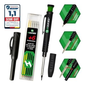 Tieflochmarker, 10-teiliges Profi-Set mit Zimmermannsbleistift, Tieflochstift und Körper, Markierstift für Handwerker mit integriertem Spitzer und 6 Ersatzminen