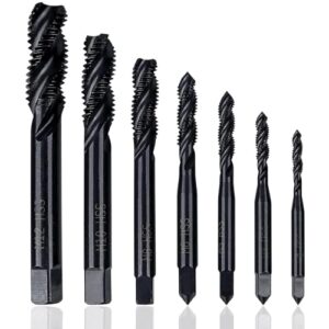 KEWAYO 7 Stück Gewindebohrer Set, HSS 6542 Nitrieren Metrisch Spiralnutbohrer, Maschinengewindebohrer Gewindebohrer Satz M3 M4 M5 M6 M8 M10 M12