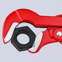Hochwertige Rohrzange mit S-förmigem Maul und pulverbeschichteter Oberfläche, ideal für die Handwerksbranche.